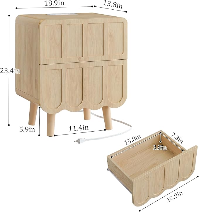 Dual-Drawer Charging Nightstand with USB
