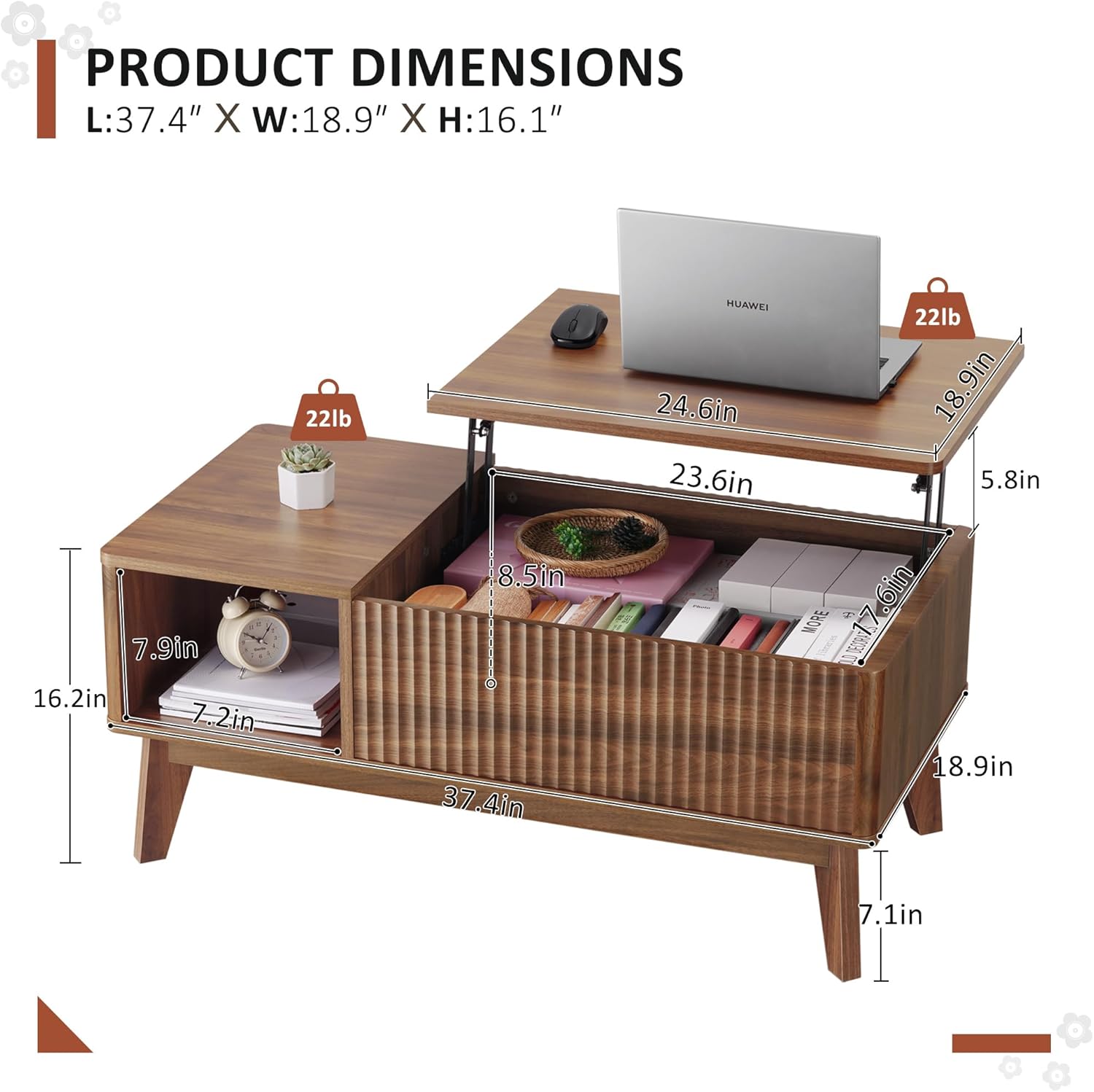 Fluted Lift-Top Coffee Table