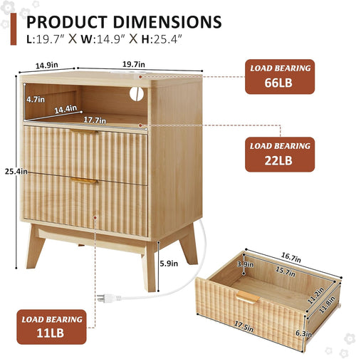Fluted Charging Nightstand with USB Ports