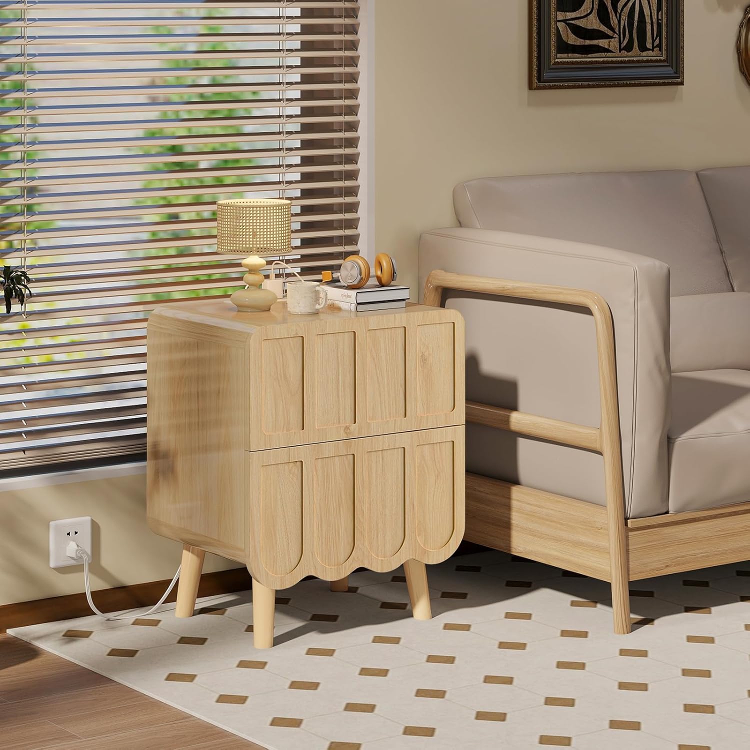 Dual-Drawer Charging Nightstand with USB