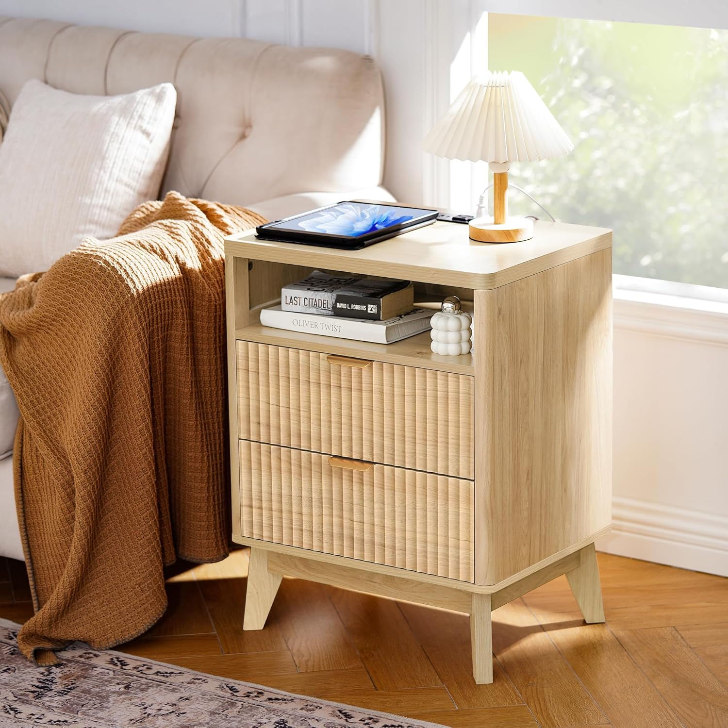 Fluted Charging Nightstand with USB Ports
